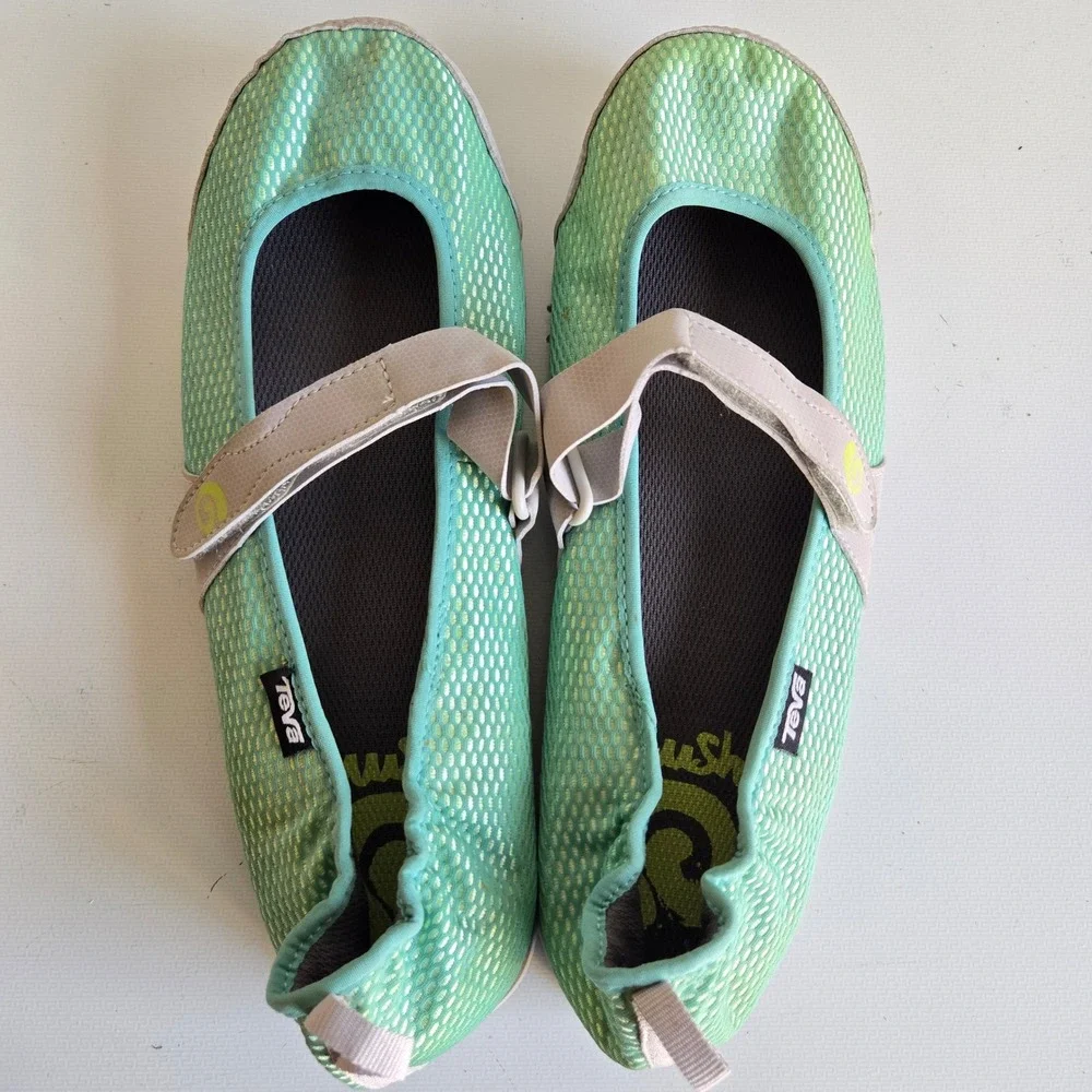 Teva Mush Frio Mary Jane Flats Womens 10 Mint Green Mesh Comfort Walking Shoes